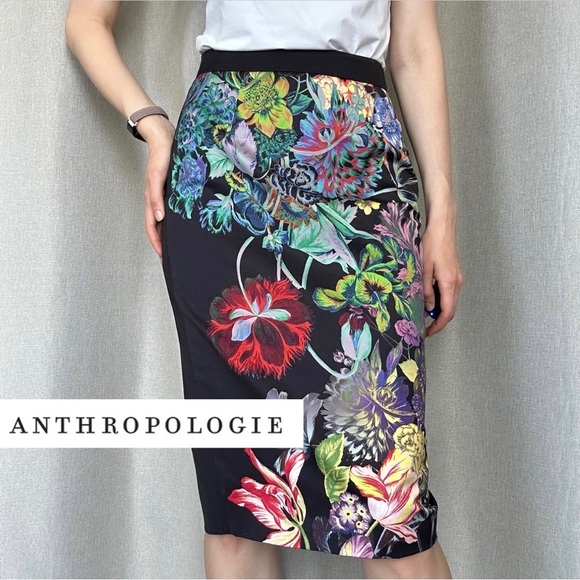 leifsdottir Dresses & Skirts - Leifsdottir Anthropologie Black Floral Pencil Knee Length Skirt XS (2)